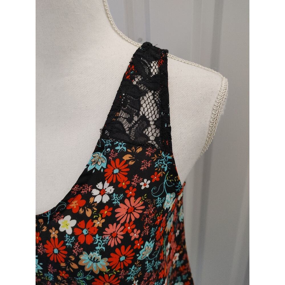 Bella du Jour Sleeveless Floral Tank Top Lace Detail Multicolor Medium - Picture 2 of 6